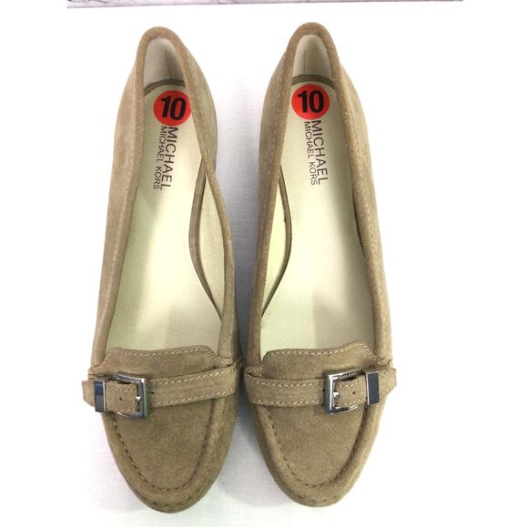 Michael Michael Kors Almond Toe Buckle Suede Preppy Minimalist Tan Loafer 10M - Picture 4 of 13